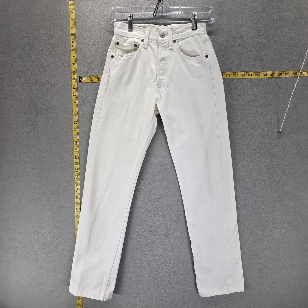 VTG Levis 501 Jeans Womens White Straight Button Fly Altered Hem USA Fits 23x28